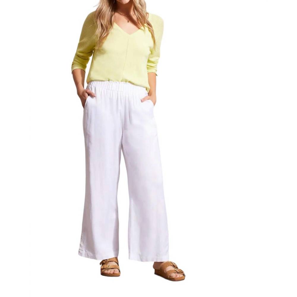 NEW TRIBAL linen pull on pant with buttons in white